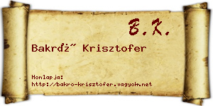 Bakró Krisztofer névjegykártya